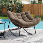 Oversized Outdoor Rocking Chair Metal And PE Rattan Frame With Cushion 400LBS Capacity Gentle 30 Degree Rocking Comfort Ideal For Patio Garden Or Living Room