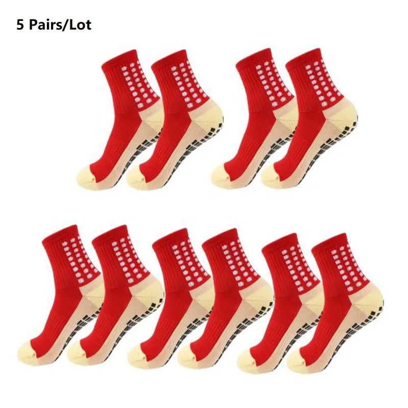 1/5/10/20 Pairs Unisex Mid Calf Sports Socks Silicone Anti Slip Dots Football Basketball Yoga Athletic Socks For Men
