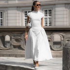 XTOCEAN White Polka Dot Long Dress Summer Sexy High-Waisted Vintage Print Sleeveless Dress Casual Party Vacation New Women Dress