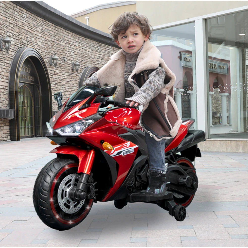 Kids Motorcycle 12 V Motorcycle For Kids 3-8 Years Boys Girls,Kids Motorcycle Ride On Toy With Training  Wheels/Manual Throttle/ Drive By Hand /Lighting  Wheels