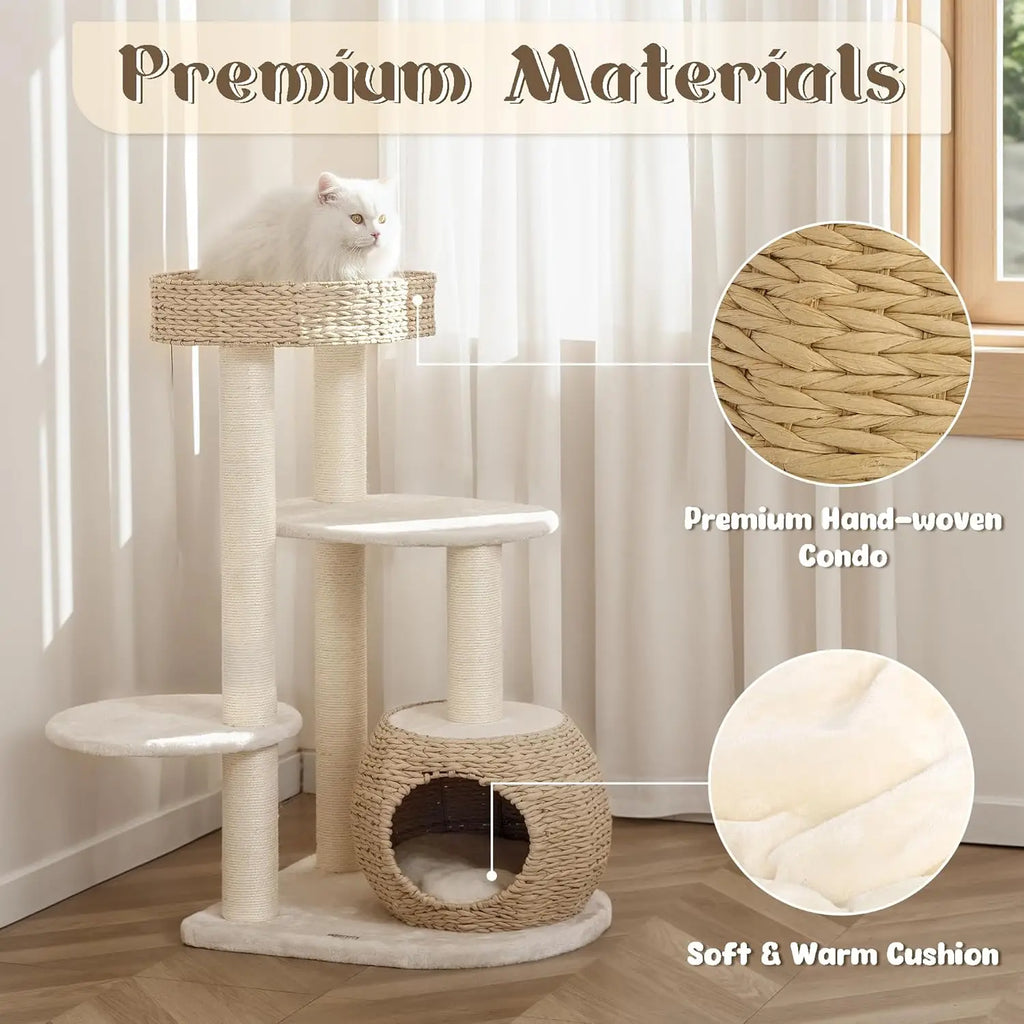 Indoor Cat Tree for Kittens, Natural Sisal, Hand - Woven Condo, 39\