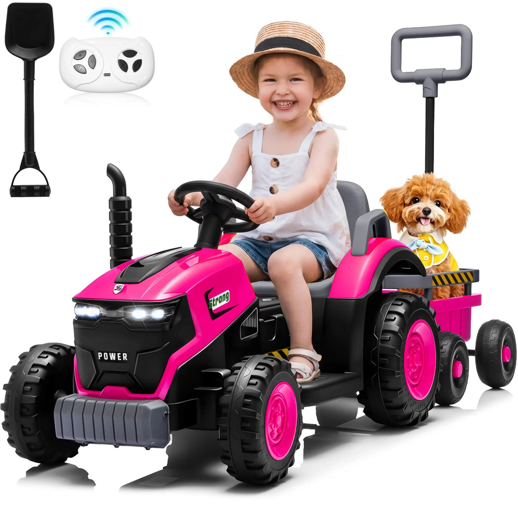 12V Kids Electric Ride On Tractor With Removable Trailer, Remote Control & Manual Drive 2 Modes, Bluetooth Music LED Light, Children Farm Ride‑on Car Toy Gift for Kids Boys Girls