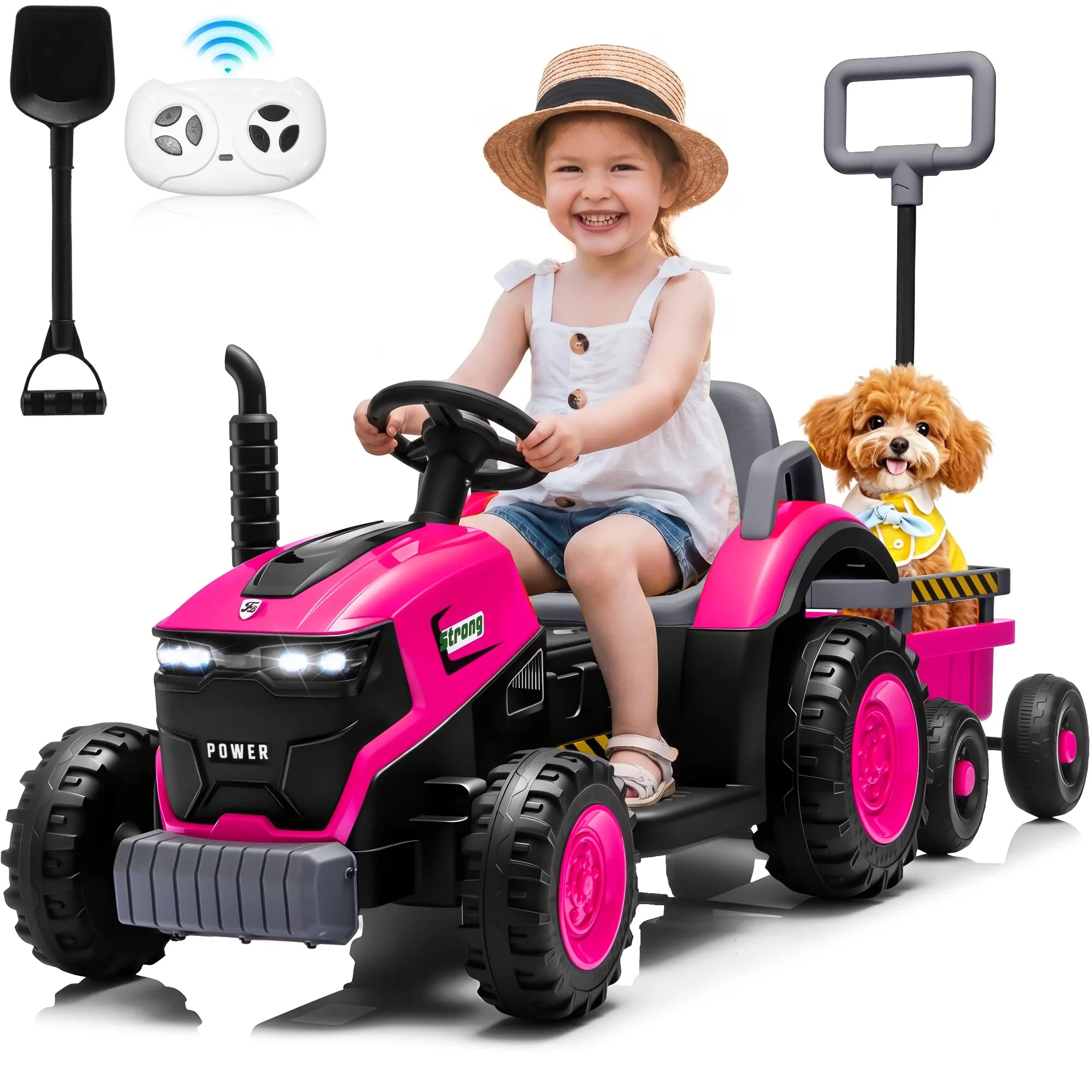 12V Kids Electric Ride On Tractor With Removable Trailer, Remote Control & Manual Drive 2 Modes, Bluetooth Music LED Light, Children Farm Ride‑on Car Toy Gift for Kids Boys Girls