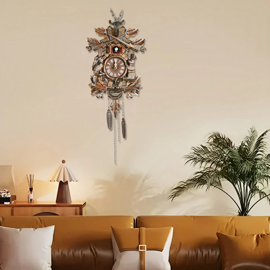 25*10*48cm Vintage German Forest Wooden Wall Clock Hunter Clock Black for Living Room, Bedroom, Study, Office, Kitchen, Bathroom, Public Place