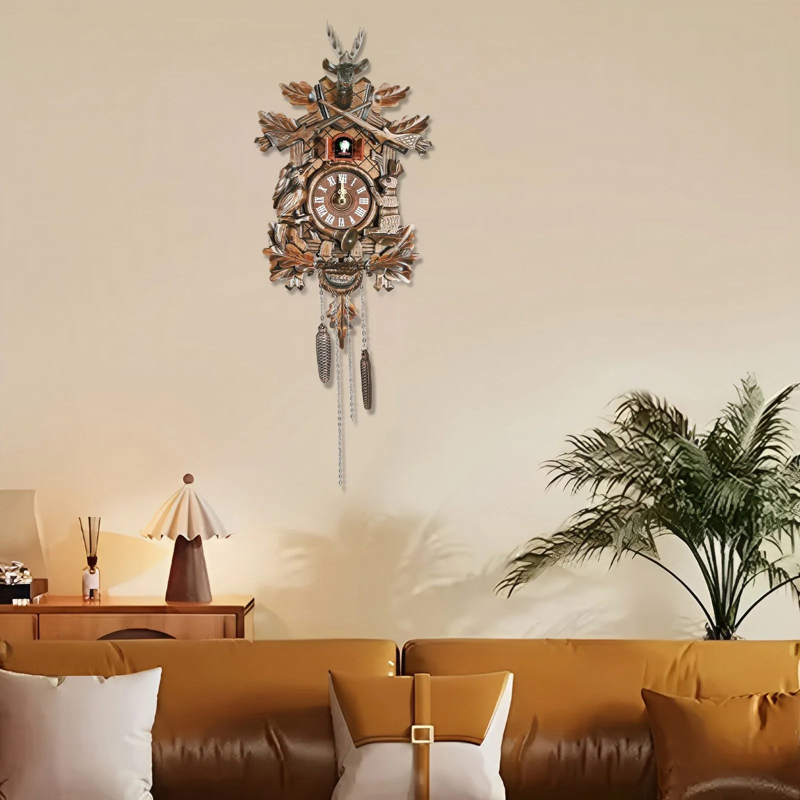 25*10*48cm Vintage German Forest Wooden Wall Clock Hunter Clock Black for Living Room, Bedroom, Study, Office, Kitchen, Bathroom, Public Place