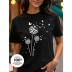 【New Arrival】Dandelion Butterfly Watercolor Print T-Shirt Women's Summer Cotton Casual Top