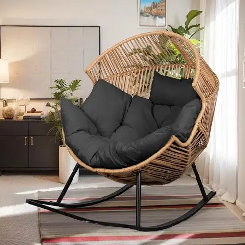 Outdoor Wicker Egg Chair PE Rattan Chair with Cushion, Oversized Patio Lounge Chair for Outdoor, Indoor, Balcony