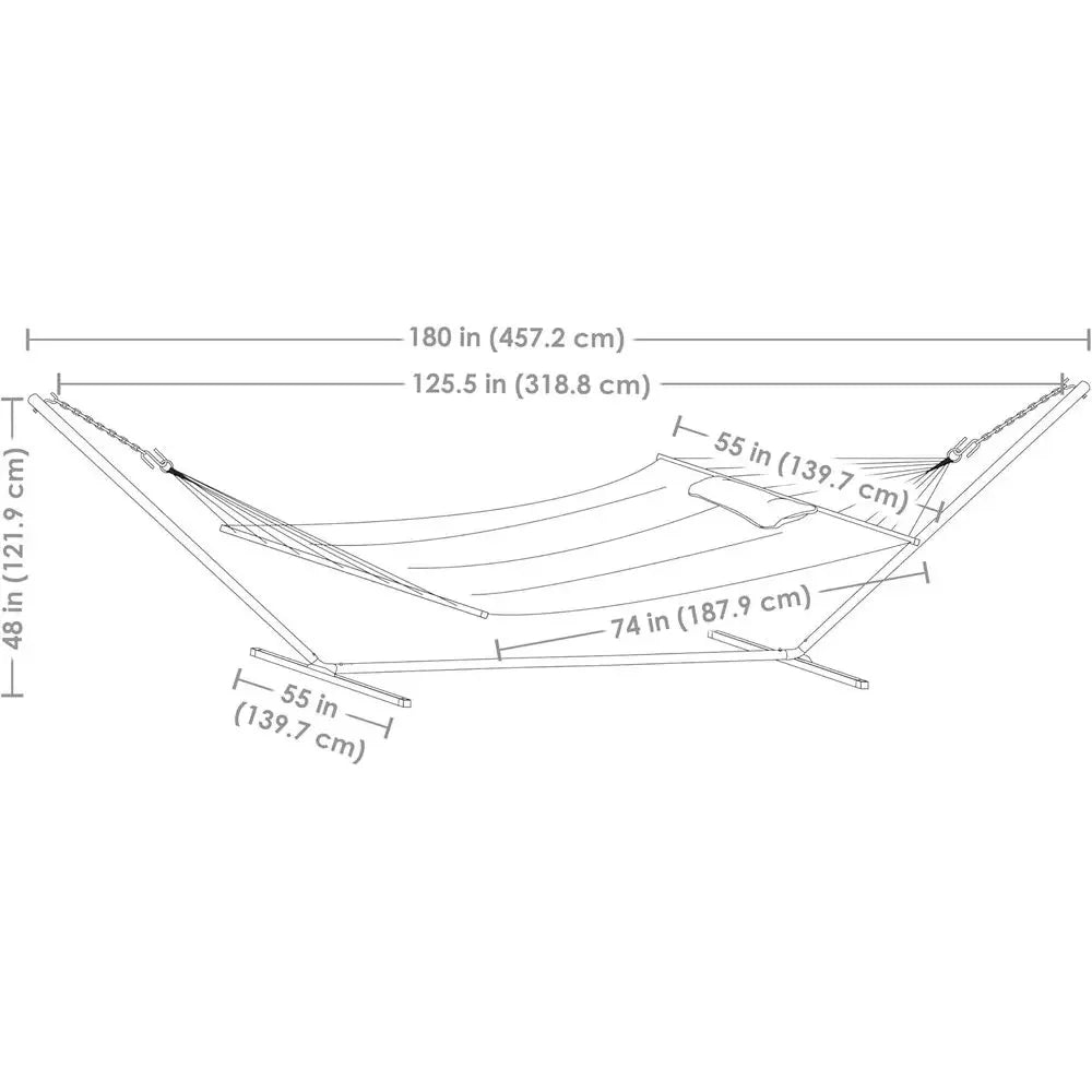 Double Hammock with Stand - 400 lbs Capacity for 2, 15-Foot Stand, Red Stripe Pattern