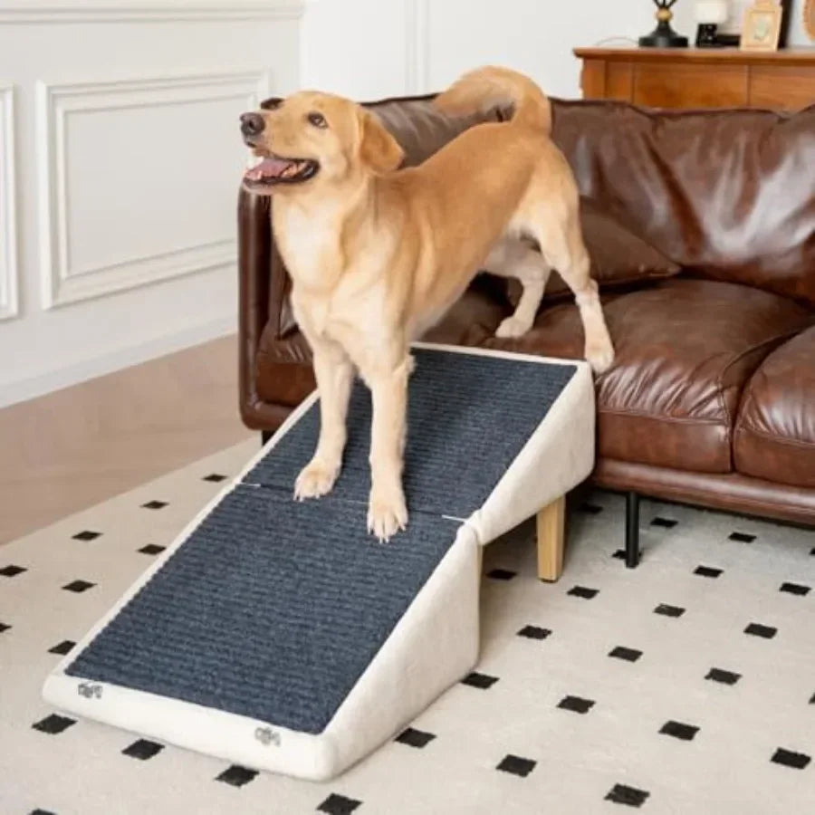 3-in-1 Dog Ramp with Storage Pet Stairs for Beds Sofas, Wood Composite, Gray, Easy on Joints for Senior Injured Pets, Anti-Slip