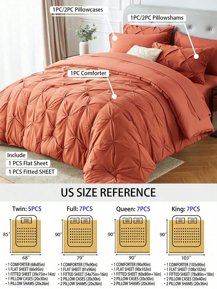 5Pcs/7-Pcs Queen Pinched Pleat Bed Comforter Sets Queen - Luxurious, Soft, Breathable, And Cooling Summer Bedding For All Season
