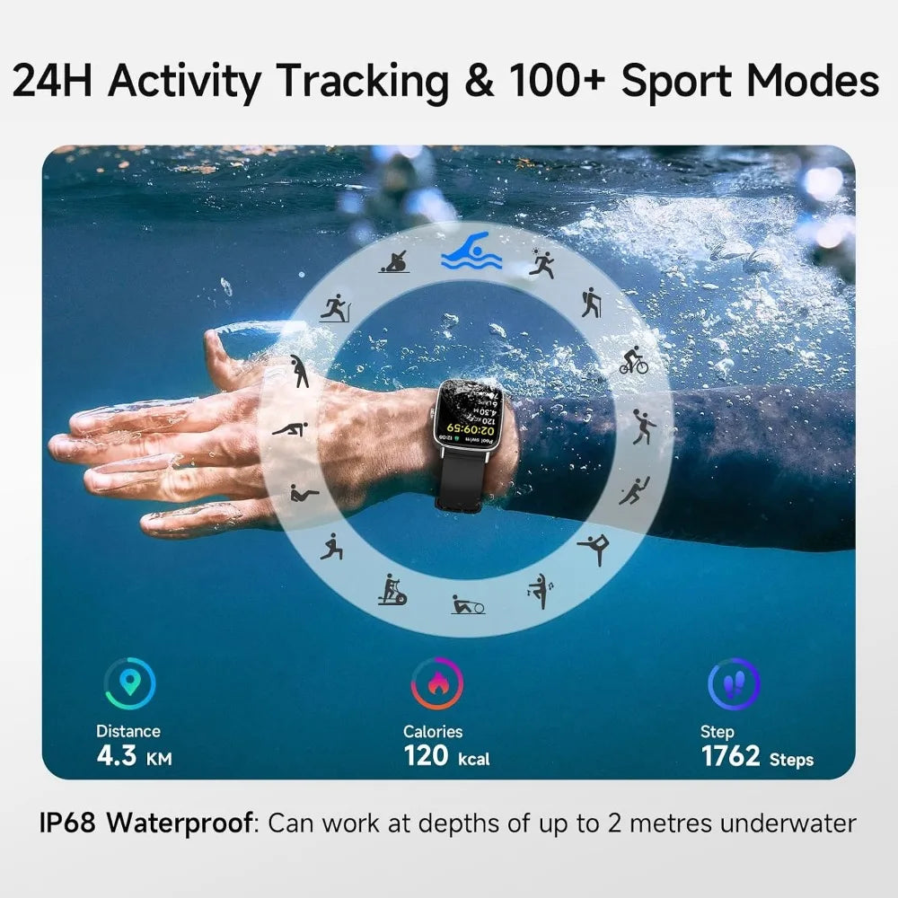 1.85" HD Smartwatch with Call, Fitness Tracking, IP68 Waterproof for Men and Women
