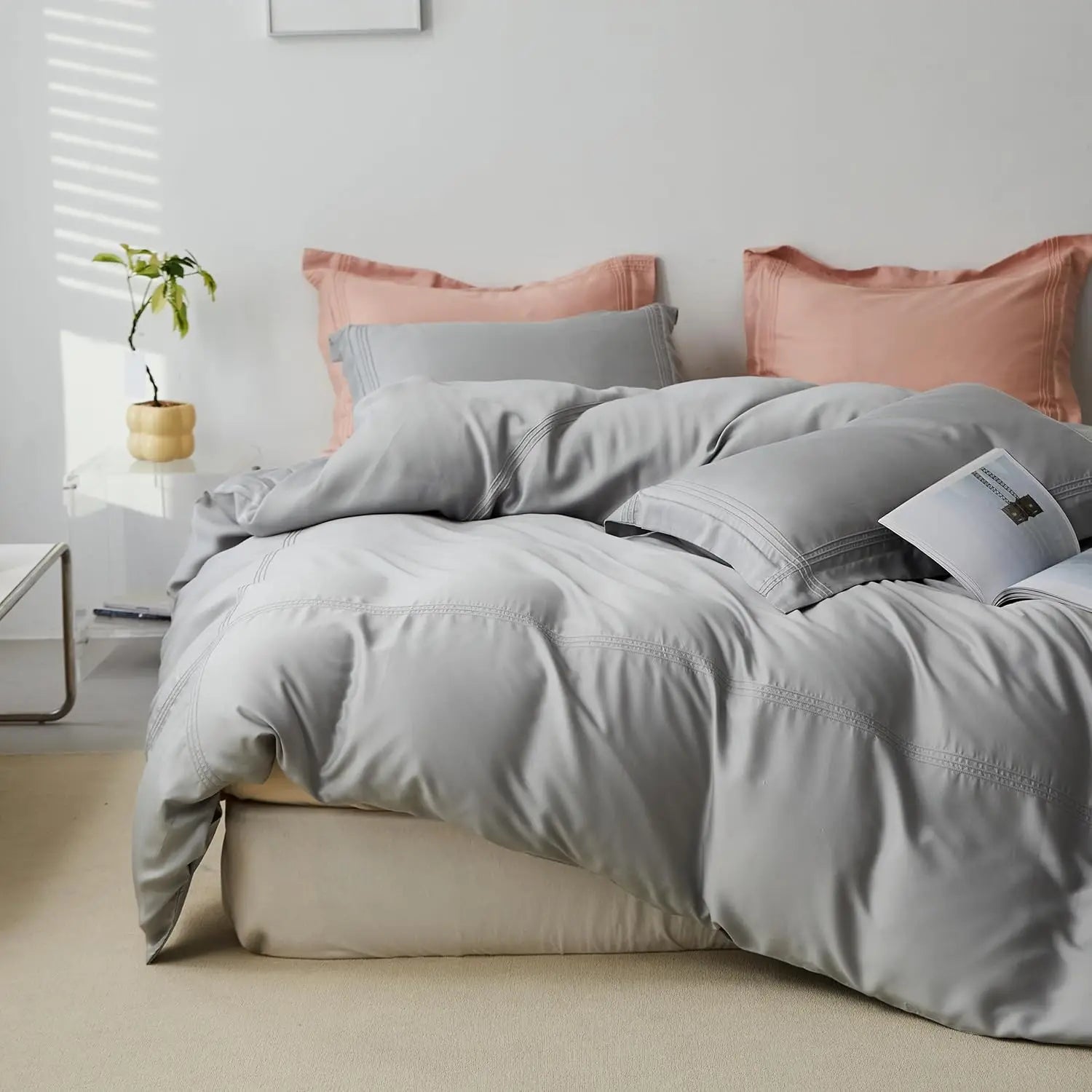 Simple&Opulence 100% Eucalyptus Lyocell Tencel Duvet Cover Set Cooling Breathable Soft Silky