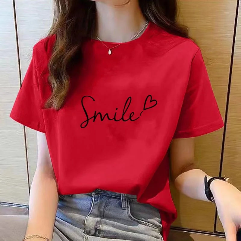 Tshirt Women Top Short Sleeve T Shirts New Korean T Shirt for Women T Shirt  Round Neck  Fashion TshirtPrinted T-Shirt for Women