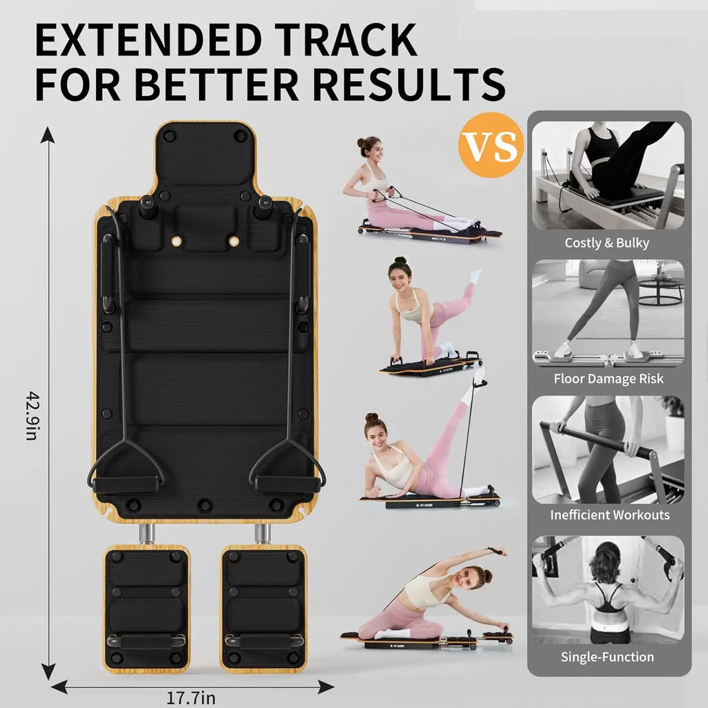 Home Workout Pilates Board in Maple Wood & Steel, Natural Color, Quick Assembly & Adjustable Resistance