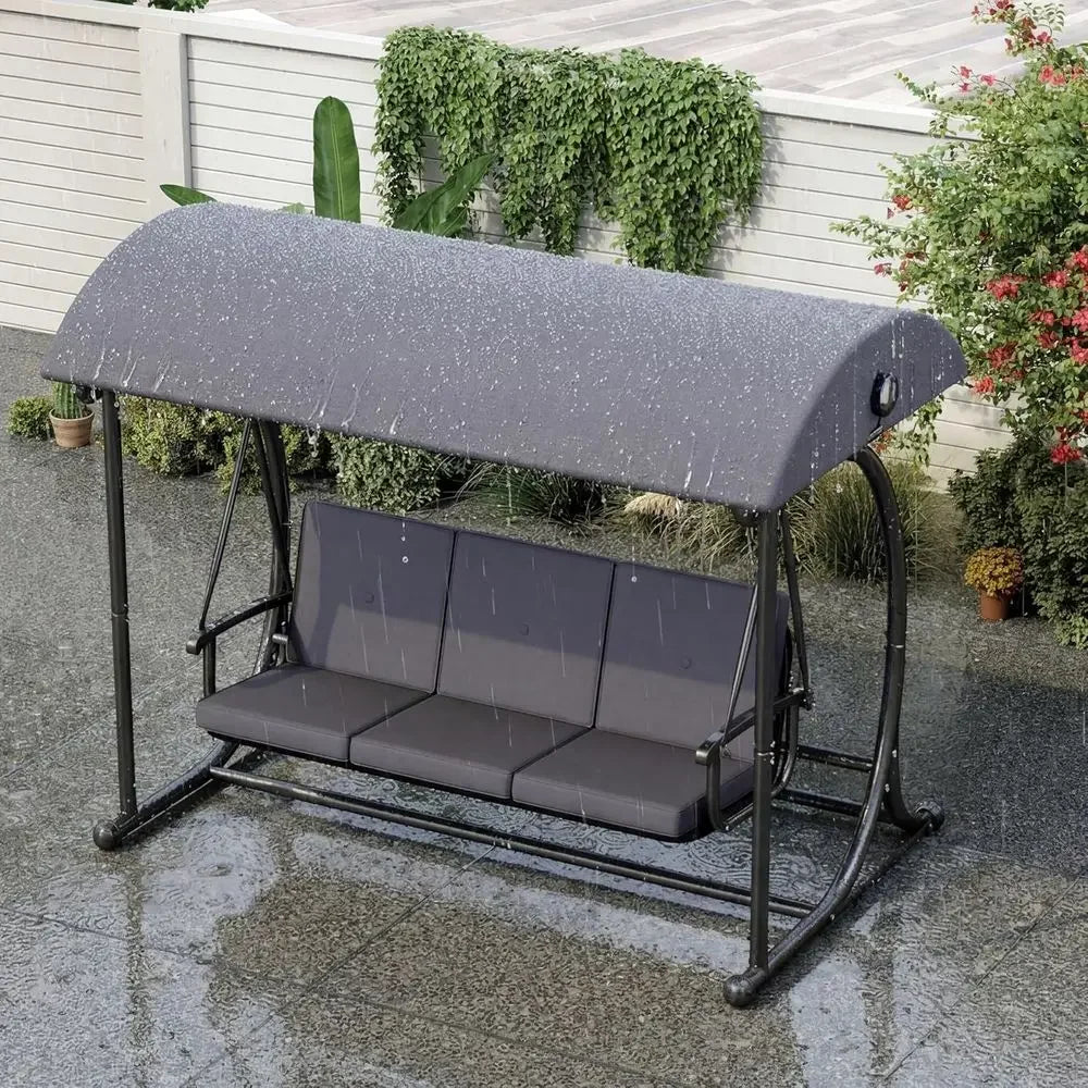 Adjustable 2-in-1 Porch Swing Bed with Cushion, Outdoor Swing Bench, Grey