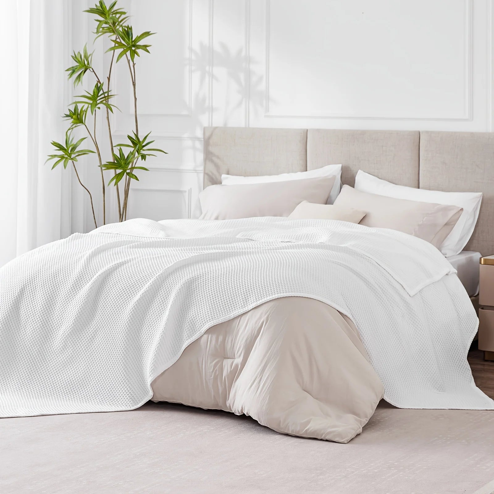 1pc Lightweight Waffle Weave Cooling Blanket for Hot Sleepers, Breathable Summer Blanket Full/Queen Size, Cozy Woven Textured Blanket for Couch Bed Sofa Home Decor