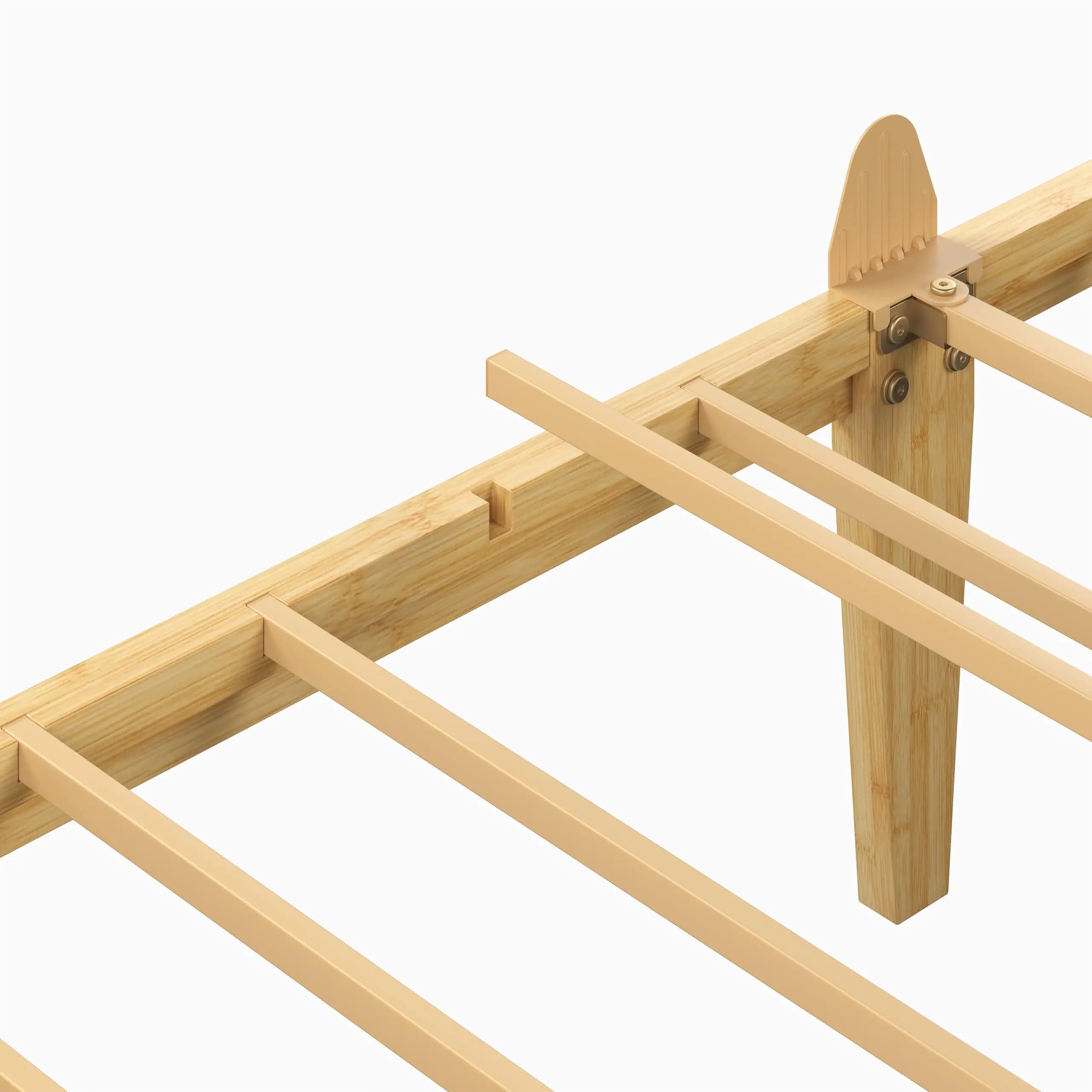 Twin XL Bamboo Platform Bed Frame With Scalloped Headboard 14 Inch Height Metal Slat Support
