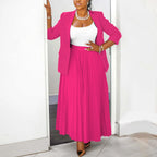 Two Piece Set Plus Size Clothes Spring Autumn V-Neck Long Sleeve Top Maxi Skirt Women Sets Streetwear Casual Office Lady Suit