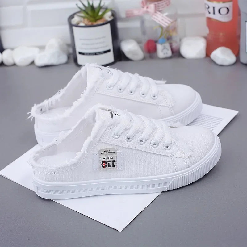 2024 Spring Summer Women Canvas Sneakers Low Top Lace Up Denim Flat Shoes Female Casual Board Shoes