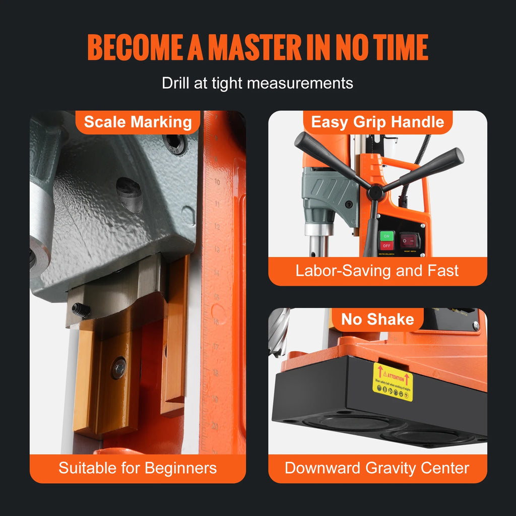 SucceBuy 11PCs Magnetic Drill Motor 1.6 in 1450W Boring Diameter 850RPM Speed 2810 lbf Portable Electric Mag Drill Press