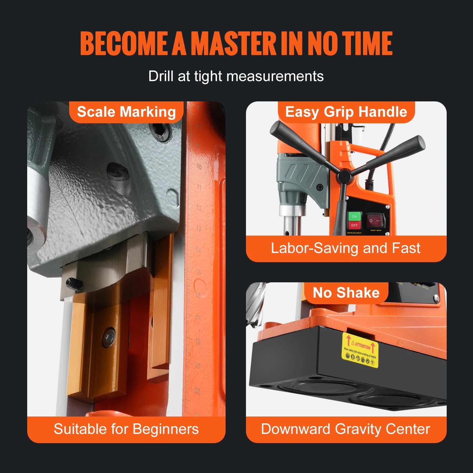 SucceBuy 11PCs Magnetic Drill Motor 1.6 in 1450W Boring Diameter 850RPM Speed 2810 lbf Portable Electric Mag Drill Press