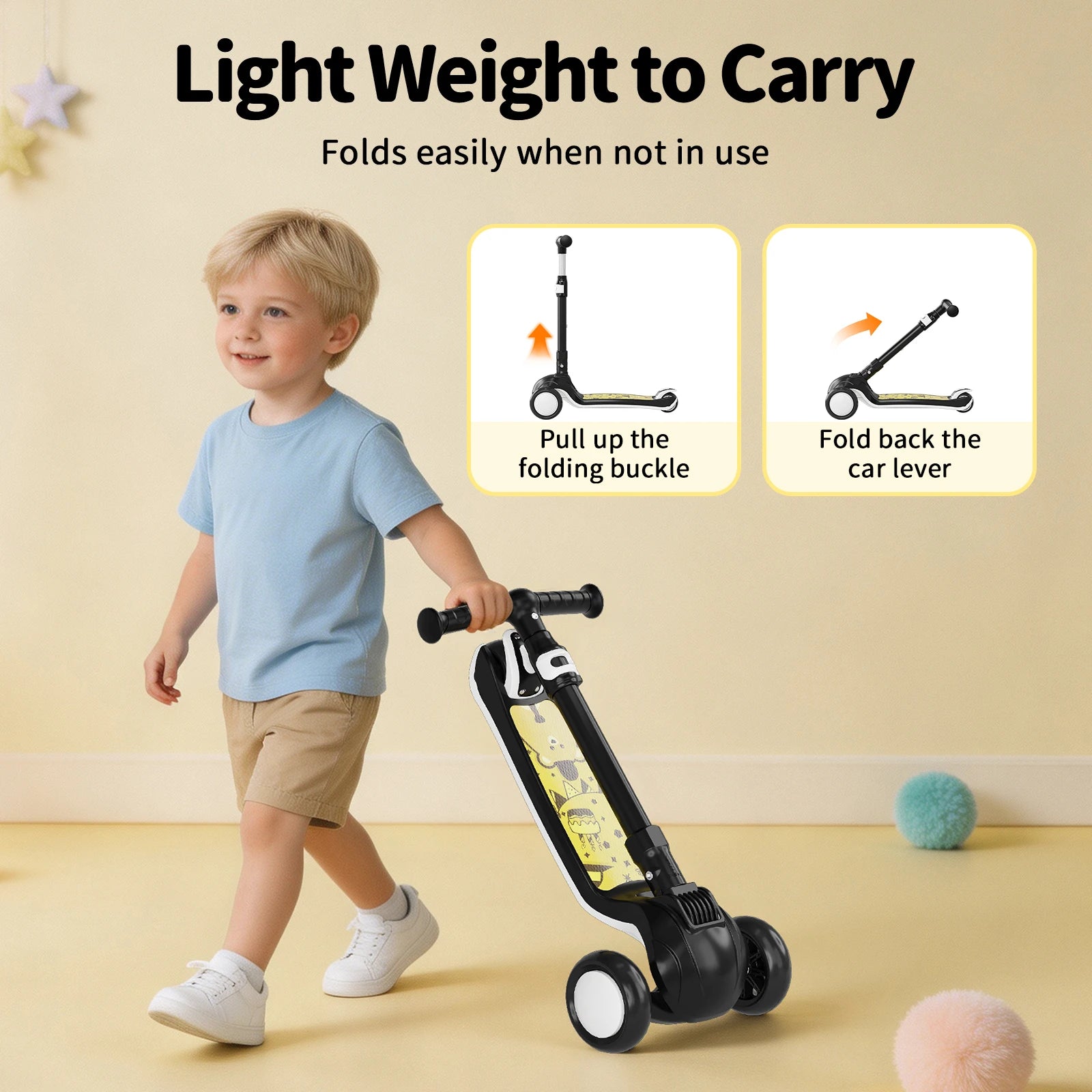 SIMATE 3-Wheel Kids Kick Scooter Ages 3-12, LED Light Wheels, 3 Adjustable Heights, Wide Anti-Slip Deck, Max Load 110 Lbs