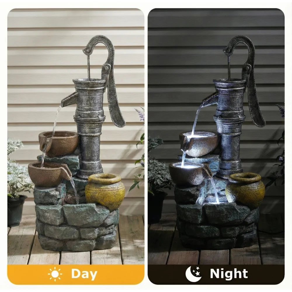 32" H Large Outdoor Fountains with Vintage Pump Ideal for Patio Yards Outdoor Gardens and Home Art Decor Crafted from Weather-Resistant Materials for Year-Round Use