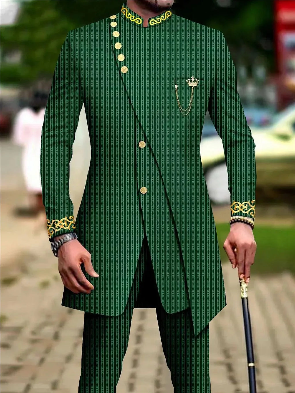 Men's fashion luxury houndstooth surplice closing dress two-piece set