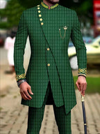 Men's fashion luxury houndstooth surplice closing dress two-piece set