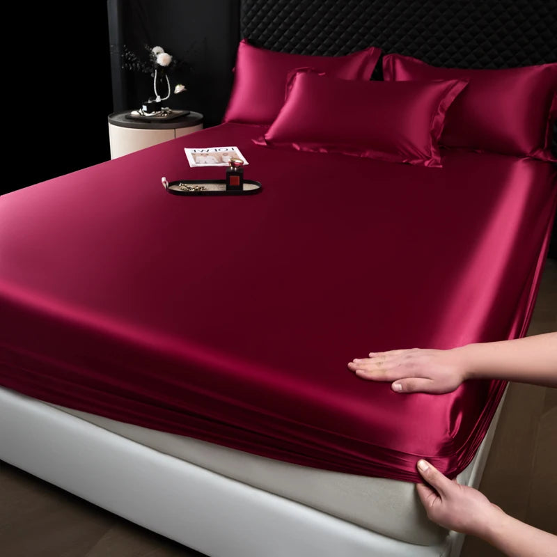 Solid Color Fashion Satin Fitted Sheet Rayon Mattress Cover with Elastic Band Bed Sheet for Bedding 140x200 160x200