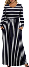 Womens Plus Size Maxi Dresses for Curvy Women Fall 2025 Casual Long Sleeve Long Dress with Pockets 1X-5X