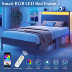 Twin Bed Frame with Headboard & Footboard, Twin Bed Frame with Charging Station & LED Light, Under-Bed-Storage, No, Customized