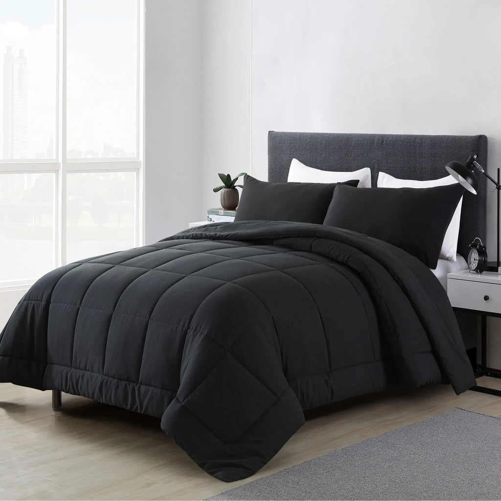 All Season Lightweight Comforter Set 3Pcs Soft Quilted Bedding Sets Box-Stitch Bed in a Bag Include 1 Comforter 2 Pillowcases Breathable Home Bedroom Textile Decor
