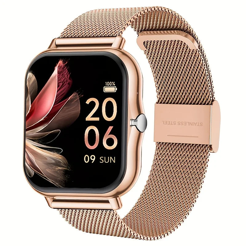 Full Touchscreen Smartwatch for Men and Women, Wireless Bluetooth for Making/answering Calls, 100+ Sports Modes, Weather, Stopwatch, Timer, Alarm Clock, Alloy Case, Stainless Steel Strap, Stylish and Minimalist Design, Compat
