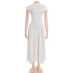 XTOCEAN White Polka Dot Long Dress Summer Sexy High-Waisted Vintage Print Sleeveless Dress Casual Party Vacation New Women Dress