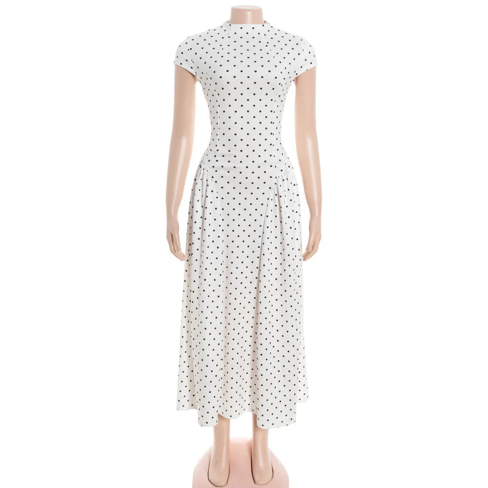 XTOCEAN White Polka Dot Long Dress Summer Sexy High-Waisted Vintage Print Sleeveless Dress Casual Party Vacation New Women Dress