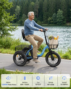 Spacewalk Electric Tricycle for Adults, Folding Trike Bike for Adults | 748.8Wh Removable Battery, Peak 1200W Motor, 18*3.0 Fat Tire, Step-Thru Electric Tricycle, Up to 60 Miles, 18MPH