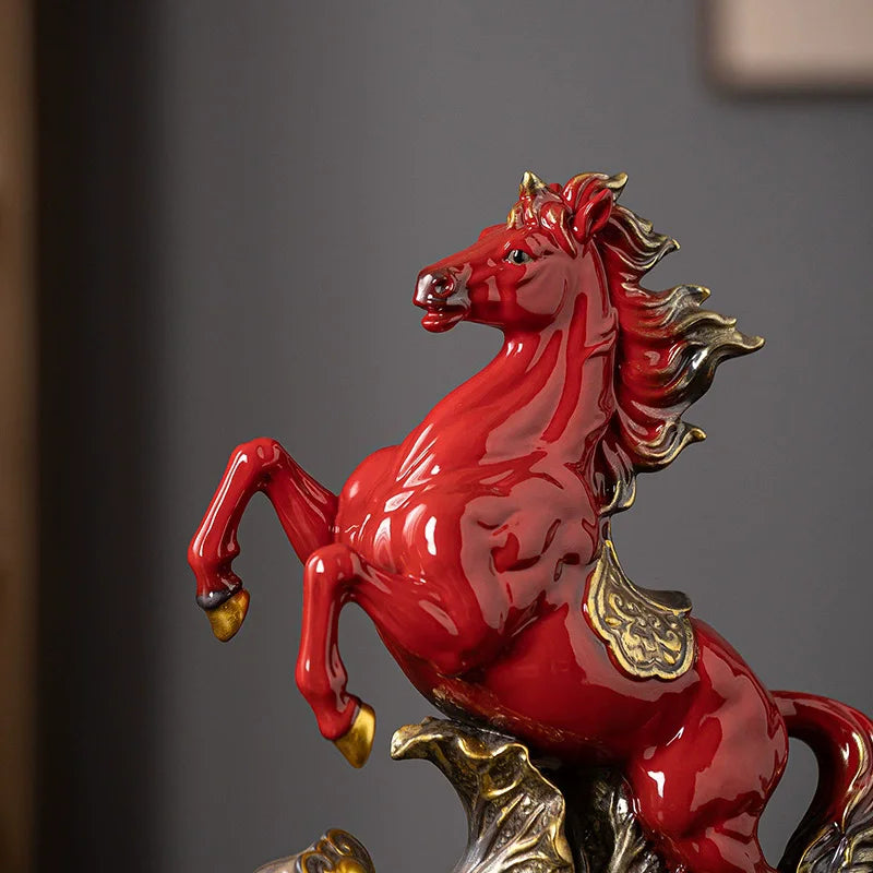 Ceramic Horse Statue, Chinese Zodiac Horse Figurine for Office Desk Home Decor, Success & Luck Gift, Artistic Animal Sculpture