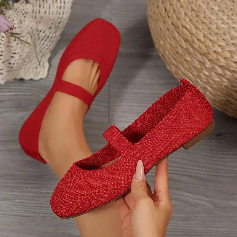 Women Casual Knitted Ballet Flats Shoes 2025 Comfortable Anti-slip Strap Loafers Mary Jane Lightweight Daily Walking Sneakers