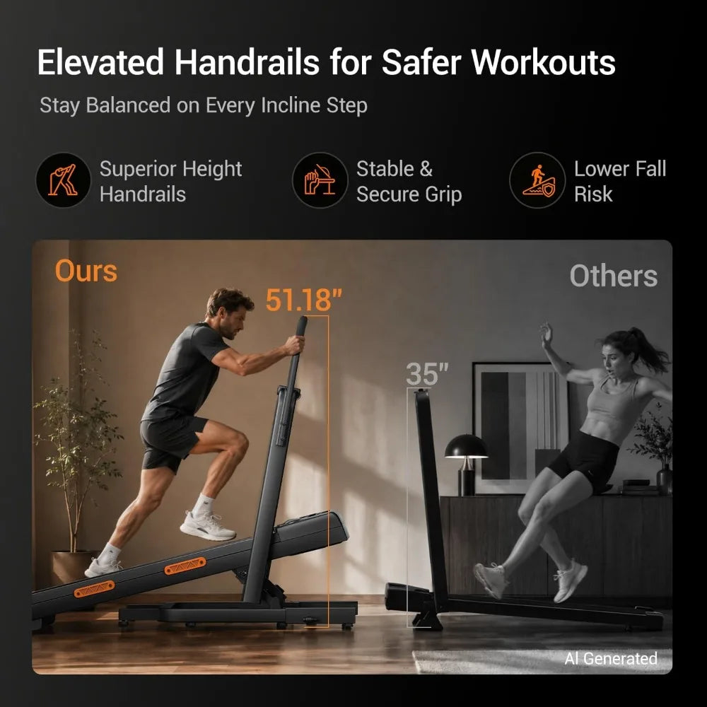 Walking Pad Treadmills: Dual Handle, Stair Mode, LED Display, Quiet 3.0HP, 7-Layer Shock, 400lbs
