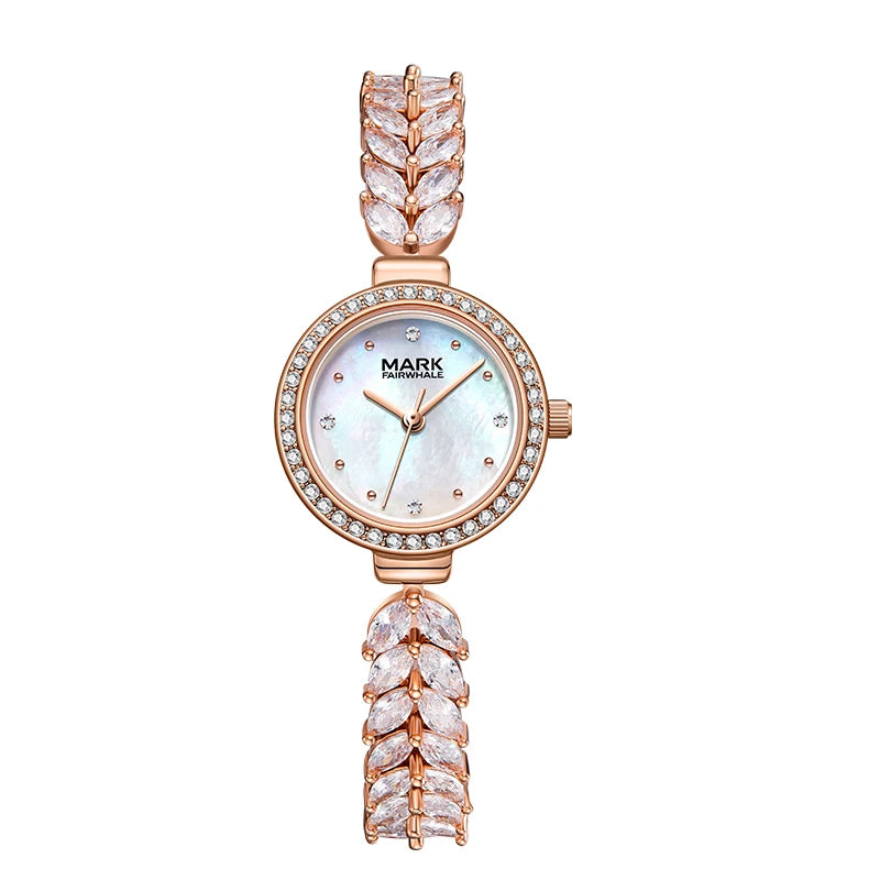 Mark Fairwhale Casual Small Pearl tone Dial Women's watch Waterproof  Fish tail bracelet Full Diamond Watches for Women