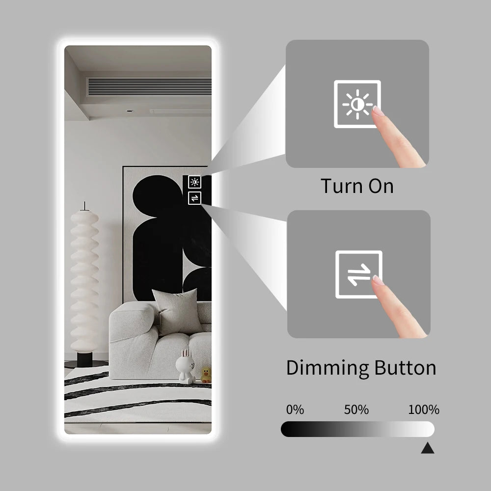 LED Lighted Full Length Vanity Mirror with Rounded Corners, Large Wall Mounted Body Mirror, Illuminated Dressing Mirror for Bedroom Living Room Dressing Room Hotel Decor