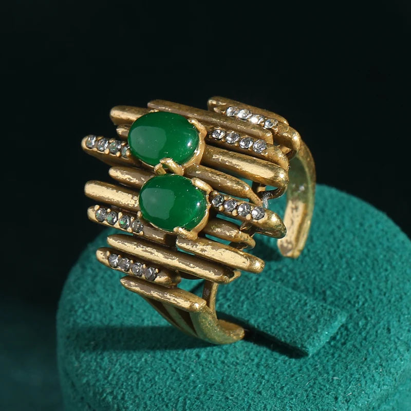 Vintage Minimally 18k Real Gold Color Rings Green Stone Luxury Antique Jewelry High Quality For Woman Valentine Day 2026