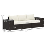 Wicker Outdoor Couch with Storage, Thickened Cushions, 3 Seater Patio Sofa with Wide Armrests and Seat for Porch, Garden, Yard, Cream White