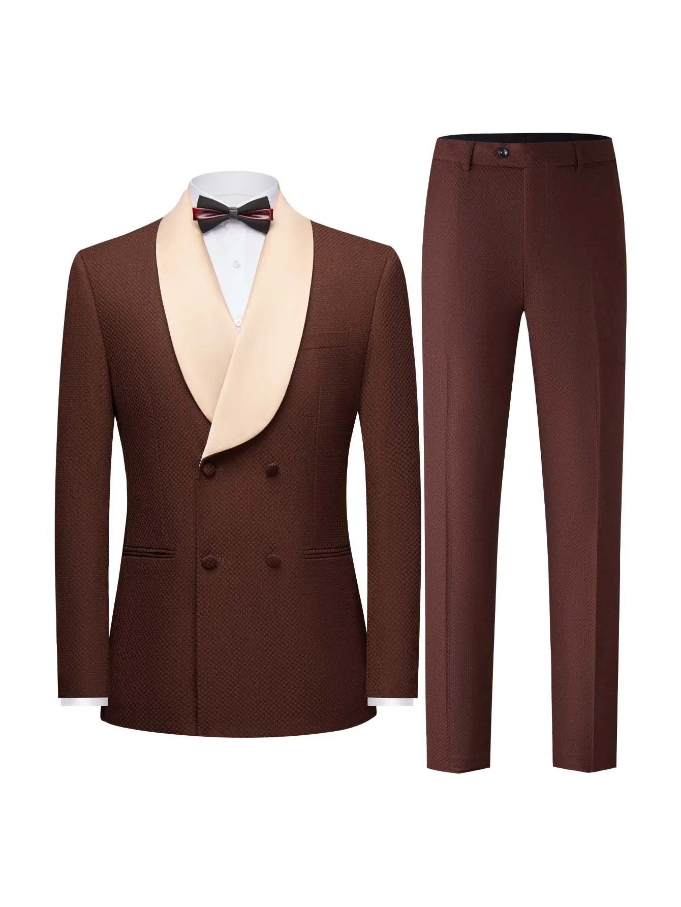 Men's Double Breasted Suit 2-Piece Set, Shawl Collar Waffle Texture Blazer Jacket & Pants, Formal Wedding Prom Business Wear