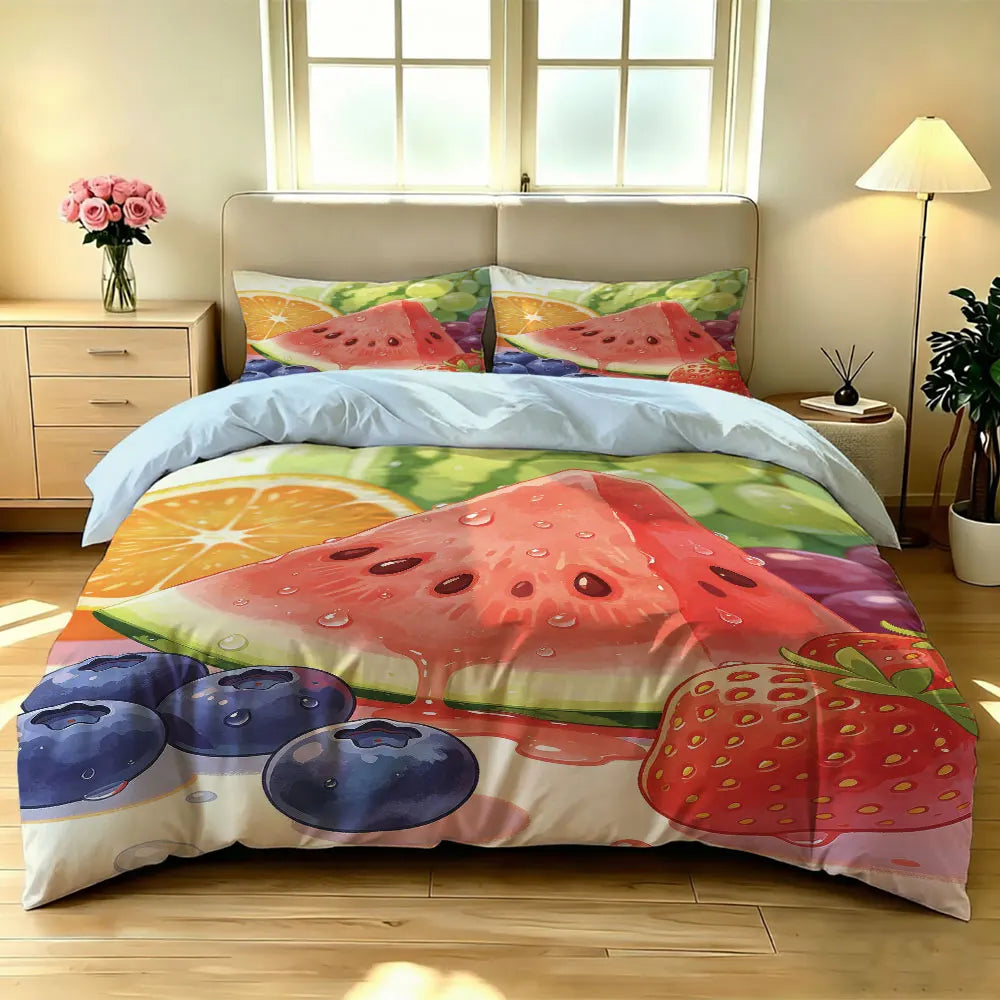 3pcs Summer watermelon fruit Print Coreless Duvet Cover Set Multiple Sizes Soft Comfortable Bedding Decoration Machine Washable