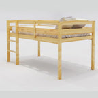 Twin Size Wood Low Loft Bed Frame with Full Length Guardrails