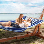 Heavy-Duty Outdoor 2-Person Hammock with Stand, Max 475lbs Capacity, Blue Stripes