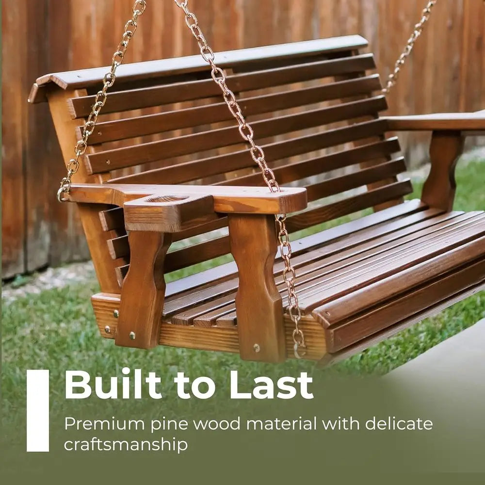 Amish-Crafted 700-Pound Capacity Wooden 5-Foot Rollback Porch Swing with Hanging Chains