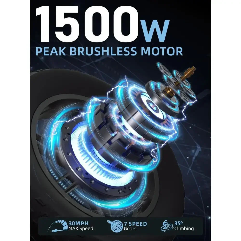 High-Power Electric Dirt Bike for Adults: 1500W Peak Motor, Up to 30MPH, 35-50 Mile Range, Dual Suspension, 20 Tires, 960Wh Batt